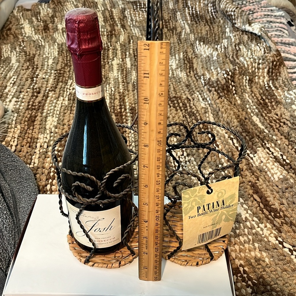 Patina two bottle wine holder wicker bottom new with tag great housewarming gift